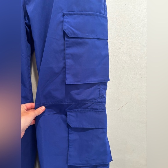 Women’s  Blue Cargo Pants trendy fall bright size large minimal neutral boho - Picture 4 of 16